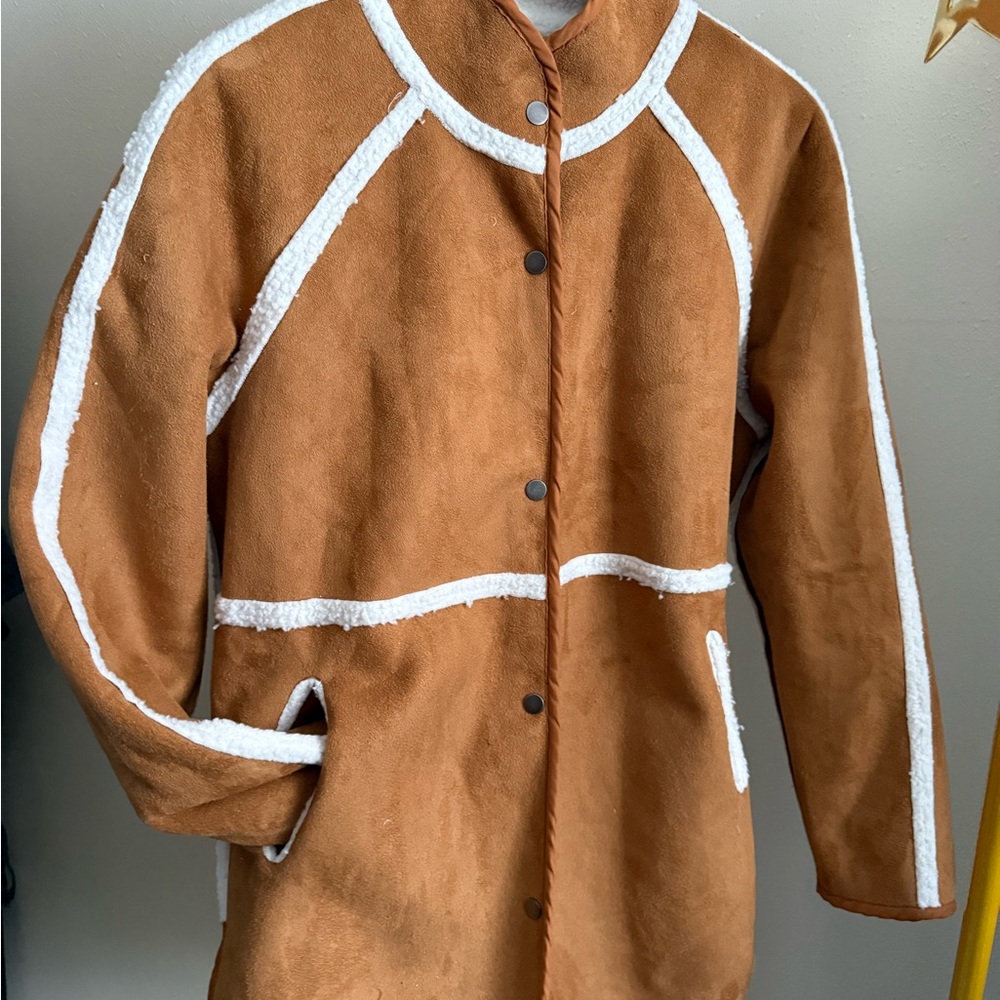 Me Jane Reversible Sherpa Jacket Tan Faux Suede Western Coat Small - Picture 3 of 7